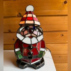 Stained Glass Santa Table Lamp - Red, White, Green